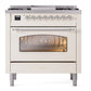 ILVE Nostalgie II 36-Inch Dual Fuel Range with 6 Sealed Burners + Griddle, 3.5 cu. ft. Oven, Antique White with Chrome Trim, Liquid Propane, Triple Glass Door, UP36FNMPAWCLP