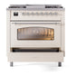 ILVE Nostalgie II 36-Inch Dual Fuel Range with 6 Sealed Burners + Griddle, 3.5 cu. ft. Oven, Antique White with Chrome Trim, Natural Gas, Triple Glass Door, UP36FNMPAWC