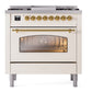 ILVE Nostalgie II 36-Inch Dual Fuel Range with 6 Sealed Burners + Griddle, 3.5 cu. ft. Oven, Antique White with Brass Trim, Natural Gas, Triple Glass Door, UP36FNMPAWG