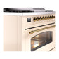 ILVE Nostalgie II 36-Inch Dual Fuel Range with 6 Sealed Burners + Griddle, 3.5 cu. ft. Oven, Antique White with Brass Trim, Natural Gas, Triple Glass Door, UP36FNMPAWG