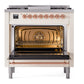ILVE Nostalgie II 36-Inch Dual Fuel Range with 6 Sealed Burners + Griddle, 3.5 cu. ft. Oven, Antique White with Copper Trim, Liquid Propane, Triple Glass Door, UP36FNMPAWPLP