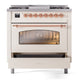ILVE Nostalgie II 36-Inch Dual Fuel Range with 6 Sealed Burners + Griddle, 3.5 cu. ft. Oven, Antique White with Copper Trim, Liquid Propane, Triple Glass Door, UP36FNMPAWPLP