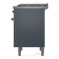 ILVE Nostalgie II 36-Inch Dual Fuel Range with 6 Sealed Burners + Griddle, 3.5 cu. ft. Oven, Blue Grey with Burnished Trim, Liquid Propane, Triple Glass Door, UP36FNMPBGBLP