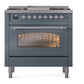 ILVE Nostalgie II 36-Inch Dual Fuel Range with 6 Sealed Burners + Griddle, 3.5 cu. ft. Oven, Blue Grey with Chrome Trim, Liquid Propane, Triple Glass Door, UP36FNMPBGCLP