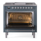 ILVE Nostalgie II 36-Inch Dual Fuel Range with 6 Sealed Burners + Griddle, 3.5 cu. ft. Oven, Blue Grey with Chrome Trim, Liquid Propane, Triple Glass Door, UP36FNMPBGCLP