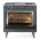ILVE Nostalgie II 36-Inch Dual Fuel Range with 6 Sealed Burners + Griddle, 3.5 cu. ft. Oven, Blue Grey with Brass Trim, Liquid Propane, Triple Glass Door, UP36FNMPBGGLP