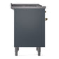 ILVE Nostalgie II 36-Inch Dual Fuel Range with 6 Sealed Burners + Griddle, 3.5 cu. ft. Oven, Blue Grey with Brass Trim, Liquid Propane, Triple Glass Door, UP36FNMPBGGLP