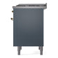 ILVE Nostalgie II 36-Inch Dual Fuel Range with 6 Sealed Burners + Griddle, 3.5 cu. ft. Oven, Blue Grey with Brass Trim, Liquid Propane, Triple Glass Door, UP36FNMPBGGLP