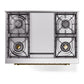 ILVE Nostalgie II 36-Inch Dual Fuel Range with 6 Sealed Burners + Griddle, 3.5 cu. ft. Oven, Blue Grey with Brass Trim, Natural Gas, Triple Glass Door, UP36FNMPBGG