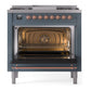 ILVE Nostalgie II 36-Inch Dual Fuel Range with 6 Sealed Burners + Griddle, 3.5 cu. ft. Oven, Blue Grey with Copper Trim, Liquid Propane, Triple Glass Door, UP36FNMPBGPLP