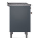 ILVE Nostalgie II 36-Inch Dual Fuel Range with 6 Sealed Burners + Griddle, 3.5 cu. ft. Oven, Blue Grey with Copper Trim, Liquid Propane, Triple Glass Door, UP36FNMPBGPLP