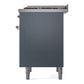 ILVE Nostalgie II 36-Inch Dual Fuel Range with 6 Sealed Burners + Griddle, 3.5 cu. ft. Oven, Blue Grey with Copper Trim, Liquid Propane, Triple Glass Door, UP36FNMPBGPLP