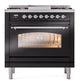 ILVE Nostalgie II 36-Inch Dual Fuel Range with 6 Sealed Burners + Griddle, 3.5 cu. ft. Oven, Glossy Black with Chrome Trim, Natural Gas, Triple Glass Door, UP36FNMPBKC