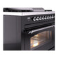 ILVE Nostalgie II 36-Inch Dual Fuel Range with 6 Sealed Burners + Griddle, 3.5 cu. ft. Oven, Glossy Black with Chrome Trim, Natural Gas, Triple Glass Door, UP36FNMPBKC