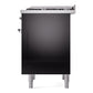ILVE Nostalgie II 36-Inch Dual Fuel Range with 6 Sealed Burners + Griddle, 3.5 cu. ft. Oven, Glossy Black with Chrome Trim, Natural Gas, Triple Glass Door, UP36FNMPBKC