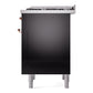 ILVE Nostalgie II 36-Inch Dual Fuel Range with 6 Sealed Burners + Griddle, 3.5 cu. ft. Oven, Glossy Black with Copper Trim, Liquid Propane, Triple Glass Door, UP36FNMPBKPLP