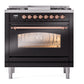 ILVE Nostalgie II 36-Inch Dual Fuel Range with 6 Sealed Burners + Griddle, 3.5 cu. ft. Oven, Glossy Black with Copper Trim, Natural Gas, Triple Glass Door, UP36FNMPBKP
