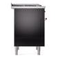 ILVE Nostalgie II 36-Inch Dual Fuel Range with 6 Sealed Burners + Griddle, 3.5 cu. ft. Oven, Glossy Black with Copper Trim, Natural Gas, Triple Glass Door, UP36FNMPBKP