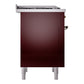 ILVE Nostalgie II 36-Inch Dual Fuel Range with 6 Sealed Burners + Griddle, 3.5 cu. ft. Oven, Burgundy with Burnished Trim, Liquid Propane, Triple Glass Door, UP36FNMPBUBLP