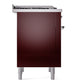 ILVE Nostalgie II 36-Inch Dual Fuel Range with 6 Sealed Burners + Griddle, 3.5 cu. ft. Oven, Burgundy with Chrome Trim, Liquid Propane, Triple Glass Door, UP36FNMPBUCLP