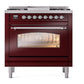 ILVE Nostalgie II 36-Inch Dual Fuel Range with 6 Sealed Burners + Griddle, 3.5 cu. ft. Oven, Burgundy with Chrome Trim, Natural Gas, Triple Glass Door, UP36FNMPBUC