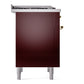 ILVE Nostalgie II 36-Inch Dual Fuel Range with 6 Sealed Burners + Griddle, 3.5 cu. ft. Oven, Burgundy with Brass Trim, Liquid Propane, Triple Glass Door, UP36FNMPBUGLP