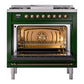 ILVE Nostalgie II 36-Inch Dual Fuel Range with 6 Sealed Burners + Griddle, 3.5 cu. ft. Oven, Emerald Green with Burnished Trim, Liquid Propane, Triple Glass Door, UP36FNMPEGBLP