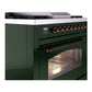 ILVE Nostalgie II 36-Inch Dual Fuel Range with 6 Sealed Burners + Griddle, 3.5 cu. ft. Oven, Emerald Green with Burnished Trim, Natural Gas, Triple Glass Door, UP36FNMPEGB