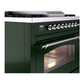 ILVE Nostalgie II 36-Inch Dual Fuel Range with 6 Sealed Burners + Griddle, 3.5 cu. ft. Oven, Emerald Green with Chrome Trim, Liquid Propane, Triple Glass Door, UP36FNMPEGCLP
