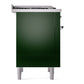 ILVE Nostalgie II 36-Inch Dual Fuel Range with 6 Sealed Burners + Griddle, 3.5 cu. ft. Oven, Emerald Green with Chrome Trim, Natural Gas, Triple Glass Door, UP36FNMPEGC