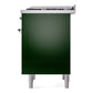 ILVE Nostalgie II 36-Inch Dual Fuel Range with 6 Sealed Burners + Griddle, 3.5 cu. ft. Oven, Emerald Green with Chrome Trim, Natural Gas, Triple Glass Door, UP36FNMPEGC