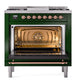 ILVE Nostalgie II 36-Inch Dual Fuel Range with 6 Sealed Burners + Griddle, 3.5 cu. ft. Oven, Emerald Green with Copper Trim, Liquid Propane, Triple Glass Door, UP36FNMPEGPLP