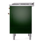 ILVE Nostalgie II 36-Inch Dual Fuel Range with 6 Sealed Burners + Griddle, 3.5 cu. ft. Oven, Emerald Green with Copper Trim, Liquid Propane, Triple Glass Door, UP36FNMPEGPLP