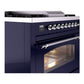 ILVE Nostalgie II 36-Inch Dual Fuel Range with 6 Sealed Burners + Griddle, 3.5 cu. ft. Oven, Midnight Blue with Chrome Trim, Liquid Propane, Triple Glass Door, UP36FNMPMBCLP