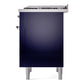 ILVE Nostalgie II 36-Inch Dual Fuel Range with 6 Sealed Burners + Griddle, 3.5 cu. ft. Oven, Midnight Blue with Chrome Trim, Liquid Propane, Triple Glass Door, UP36FNMPMBCLP