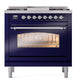 ILVE Nostalgie II 36-Inch Dual Fuel Range with 6 Sealed Burners + Griddle, 3.5 cu. ft. Oven, Midnight Blue with Chrome Trim, Natural Gas, Triple Glass Door, UP36FNMPMBC