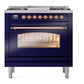 ILVE Nostalgie II 36-Inch Dual Fuel Range with 6 Sealed Burners + Griddle, 3.5 cu. ft. Oven, Midnight Blue with Copper Trim, Liquid Propane, Triple Glass Door, UP36FNMPMBPLP