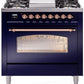 ILVE Nostalgie II 36" Dual Fuel Natural Gas Range in Blue with Copper Trim, UP36FNMPMBP