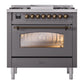 ILVE Nostalgie II 36-Inch Dual Fuel Range with 6 Sealed Burners + Griddle, 3.5 cu. ft. Oven, Graphite Matte with Burnished Trim, Liquid Propane, Triple Glass Door, UP36FNMPMGBLP