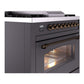 ILVE Nostalgie II 36-Inch Dual Fuel Range with 6 Sealed Burners + Griddle, 3.5 cu. ft. Oven, Graphite Matte with Burnished Trim, Liquid Propane, Triple Glass Door, UP36FNMPMGBLP