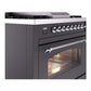 ILVE Nostalgie II 36-Inch Dual Fuel Range with 6 Sealed Burners + Griddle, 3.5 cu. ft. Oven, Graphite Matte with Chrome Trim, Liquid Propane, Triple Glass Door, UP36FNMPMGCLP