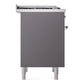 ILVE Nostalgie II 36-Inch Dual Fuel Range with 6 Sealed Burners + Griddle, 3.5 cu. ft. Oven, Graphite Matte with Chrome Trim, Liquid Propane, Triple Glass Door, UP36FNMPMGCLP