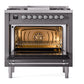 ILVE Nostalgie II 36-Inch Dual Fuel Range with 6 Sealed Burners + Griddle, 3.5 cu. ft. Oven, Graphite Matte with Chrome Trim, Natural Gas, Triple Glass Door, UP36FNMPMGC