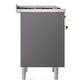 ILVE Nostalgie II 36-Inch Dual Fuel Range with 6 Sealed Burners + Griddle, 3.5 cu. ft. Oven, Graphite Matte with Brass Trim, Natural Gas, Triple Glass Door, UP36FNMPMGG