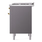 ILVE Nostalgie II 36-Inch Dual Fuel Range with 6 Sealed Burners + Griddle, 3.5 cu. ft. Oven, Graphite Matte with Brass Trim, Natural Gas, Triple Glass Door, UP36FNMPMGG