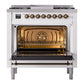 ILVE Nostalgie II 36-Inch Dual Fuel Range with 6 Sealed Burners + Griddle, 3.5 cu. ft. Oven, RAL with Burnished Trim, Liquid Propane, Triple Glass Door, UP36FNMPRABLP
