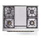 ILVE Nostalgie II 36-Inch Dual Fuel Range with 6 Sealed Burners + Griddle, 3.5 cu. ft. Oven, RAL with Burnished Trim, Liquid Propane, Triple Glass Door, UP36FNMPRABLP