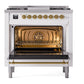ILVE Nostalgie II 36-Inch Dual Fuel Range with 6 Sealed Burners + Griddle, 3.5 cu. ft. Oven, RAL with Brass Trim, Liquid Propane, Triple Glass Door, UP36FNMPRAGLP