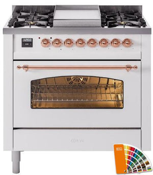 ILVE Nostalgie II 36" Dual Fuel Natural Gas Range in RAL Custom Color with Copper Trim, UP36FNMPRAP