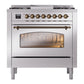 ILVE Nostalgie II 36-Inch Dual Fuel Range with 6 Sealed Burners + Griddle, 3.5 cu. ft. Oven, Stainless Steel with Burnished Trim, Liquid Propane, Triple Glass Door, UP36FNMPSSBLP